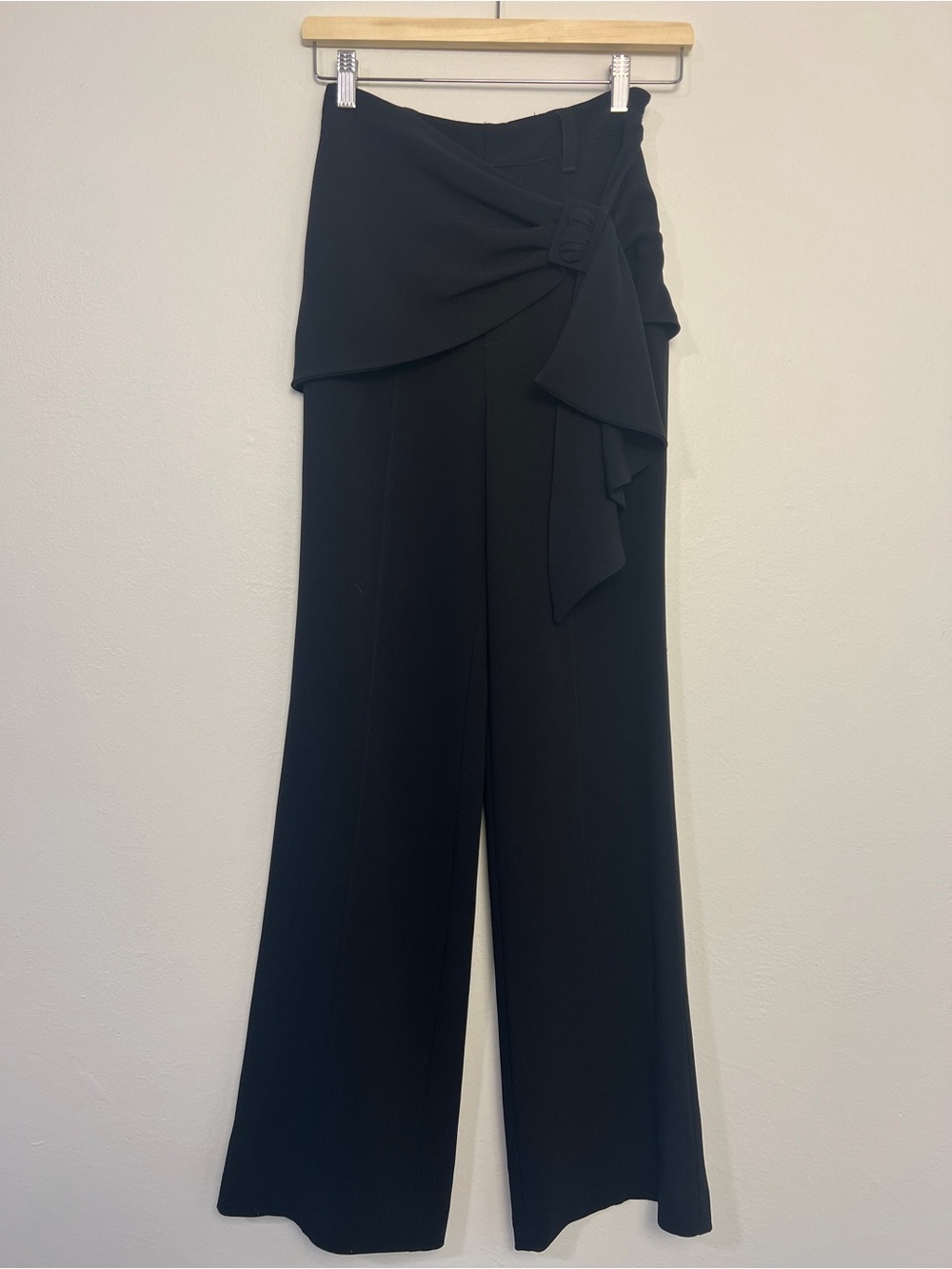 Black Wide-Leg Pants with Draped Waist Tie (Cinq a sept)